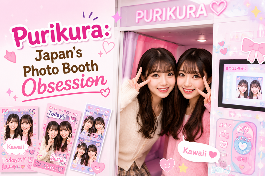 Japanese purikura photo booth and decorated sticker sheets