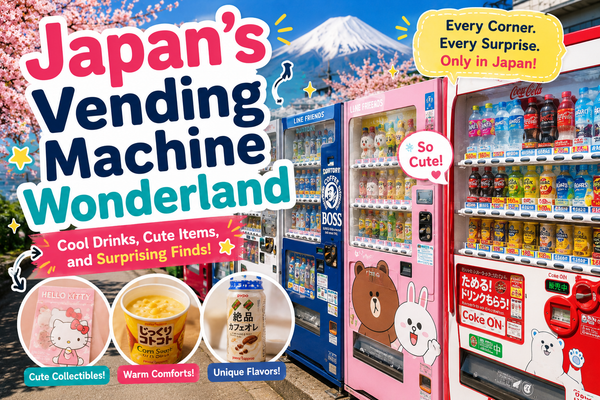 Japanese vending machines glowing on a Tokyo street at night
