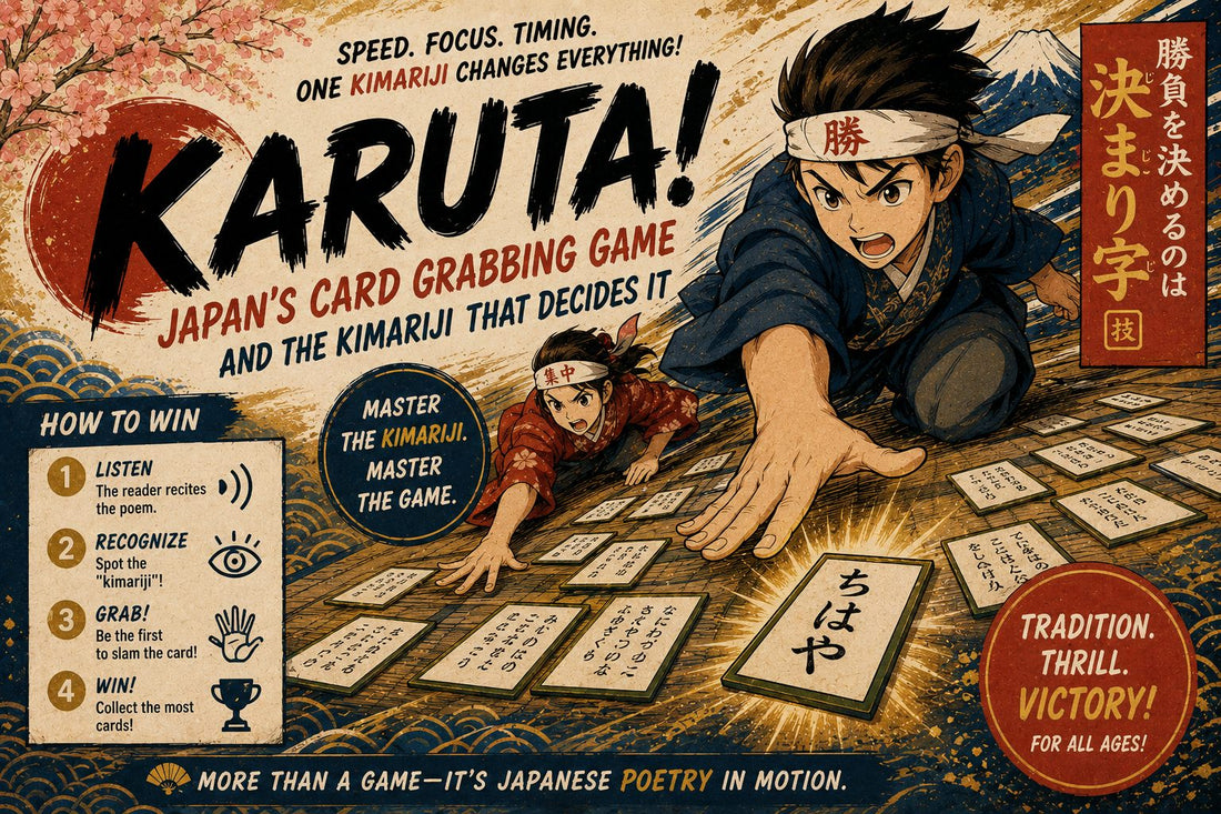 Karuta Japanese card grabbing game spread on the floor