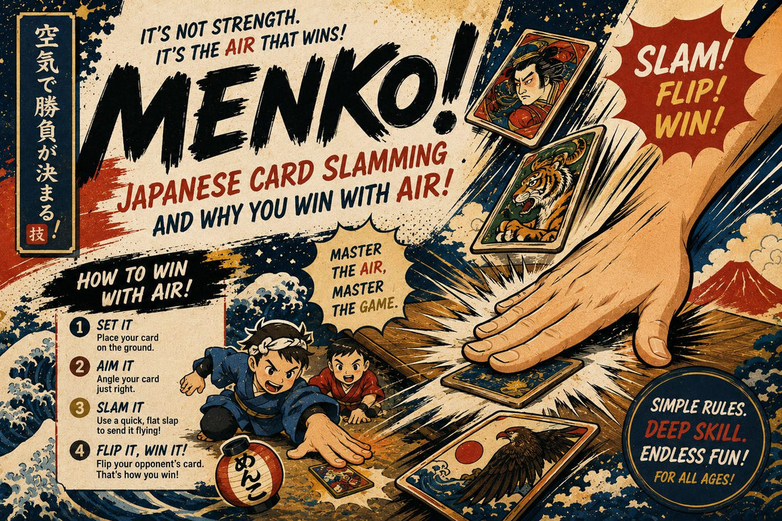 Menko Japanese card slamming game on the ground