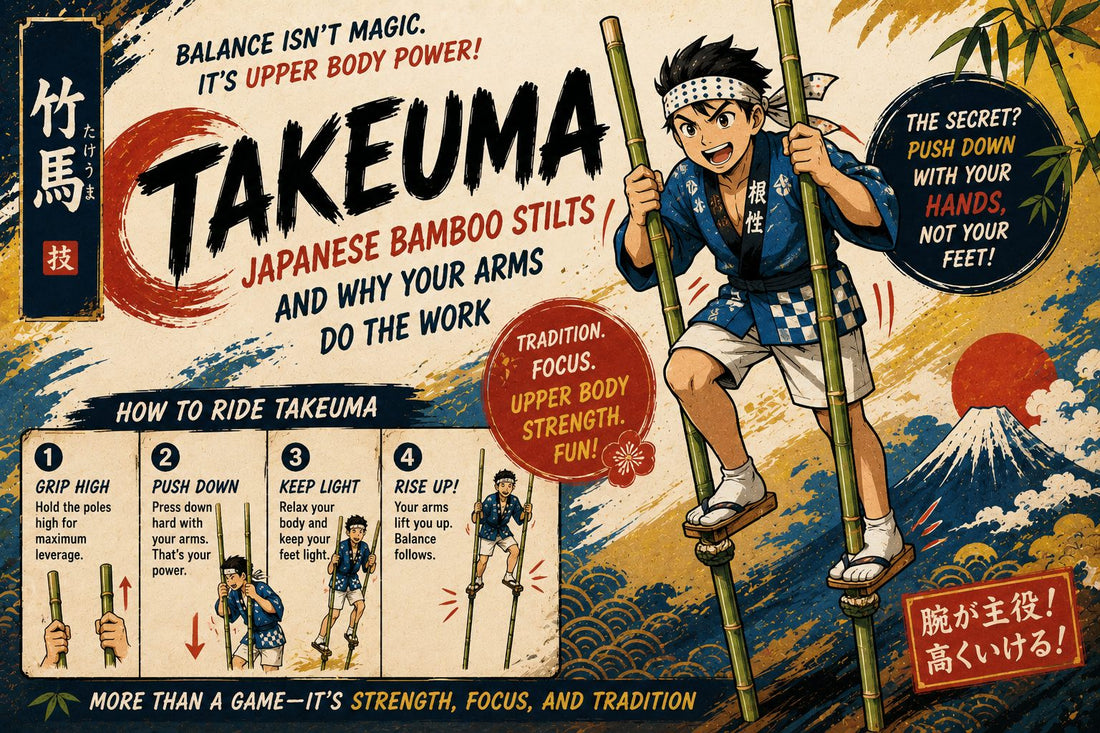 Takeuma Japanese bamboo stilts being ridden