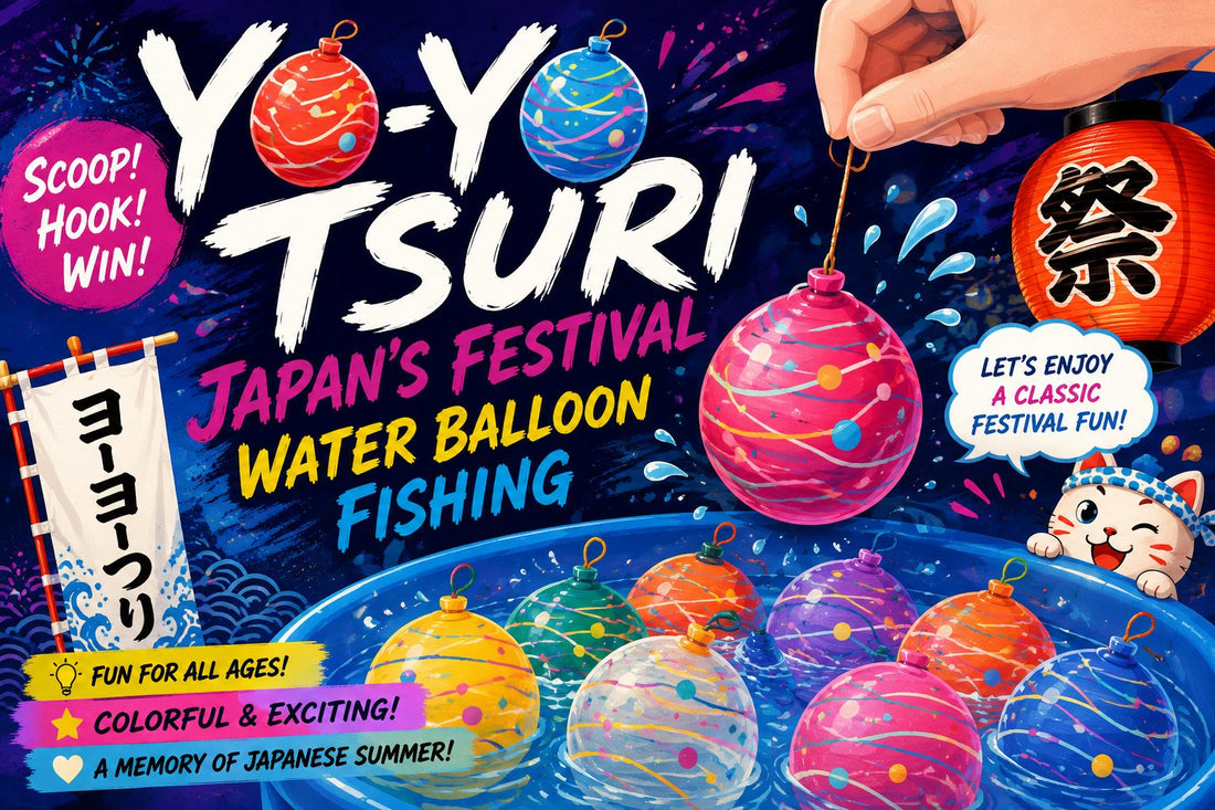 Yo-yo tsuri water balloons floating in a pool at a Japanese festival
