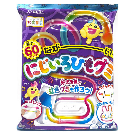 Naga-i Nijiiro Himo Gumi 60cm rainbow string gummy by Kracie, Japanese package front